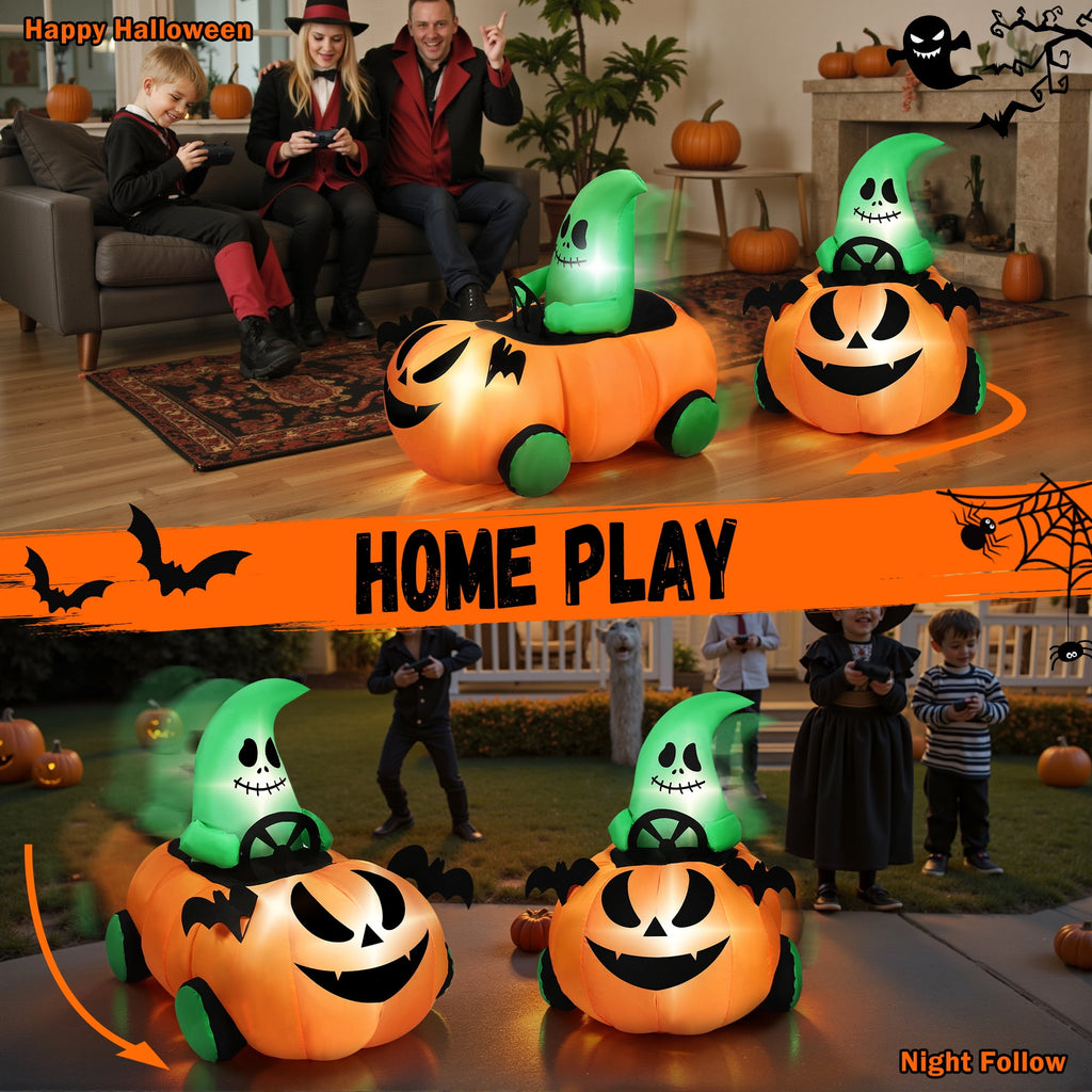 Firstness 2.6ft Remote Control Halloween Inflatable with Music Lights,Pumpkin Spider Car Blow ups Rc Car,Indoor Outdoor Decorations