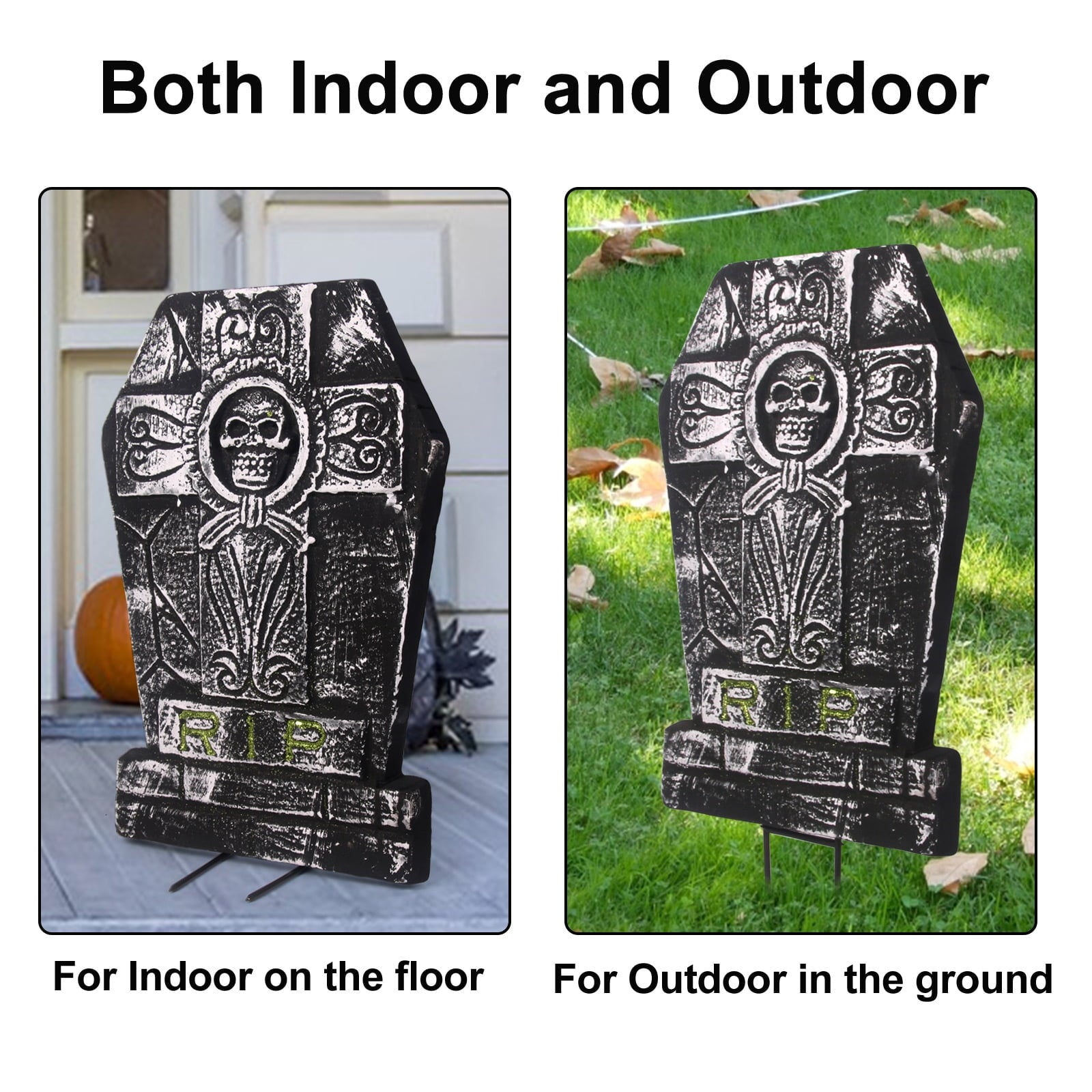Gamexcel 3-Pack Large 17" Halloween Foam RIP Tombstones with Stakes - Graveyard Lawn Decorations for Spooky Haunted House Decor