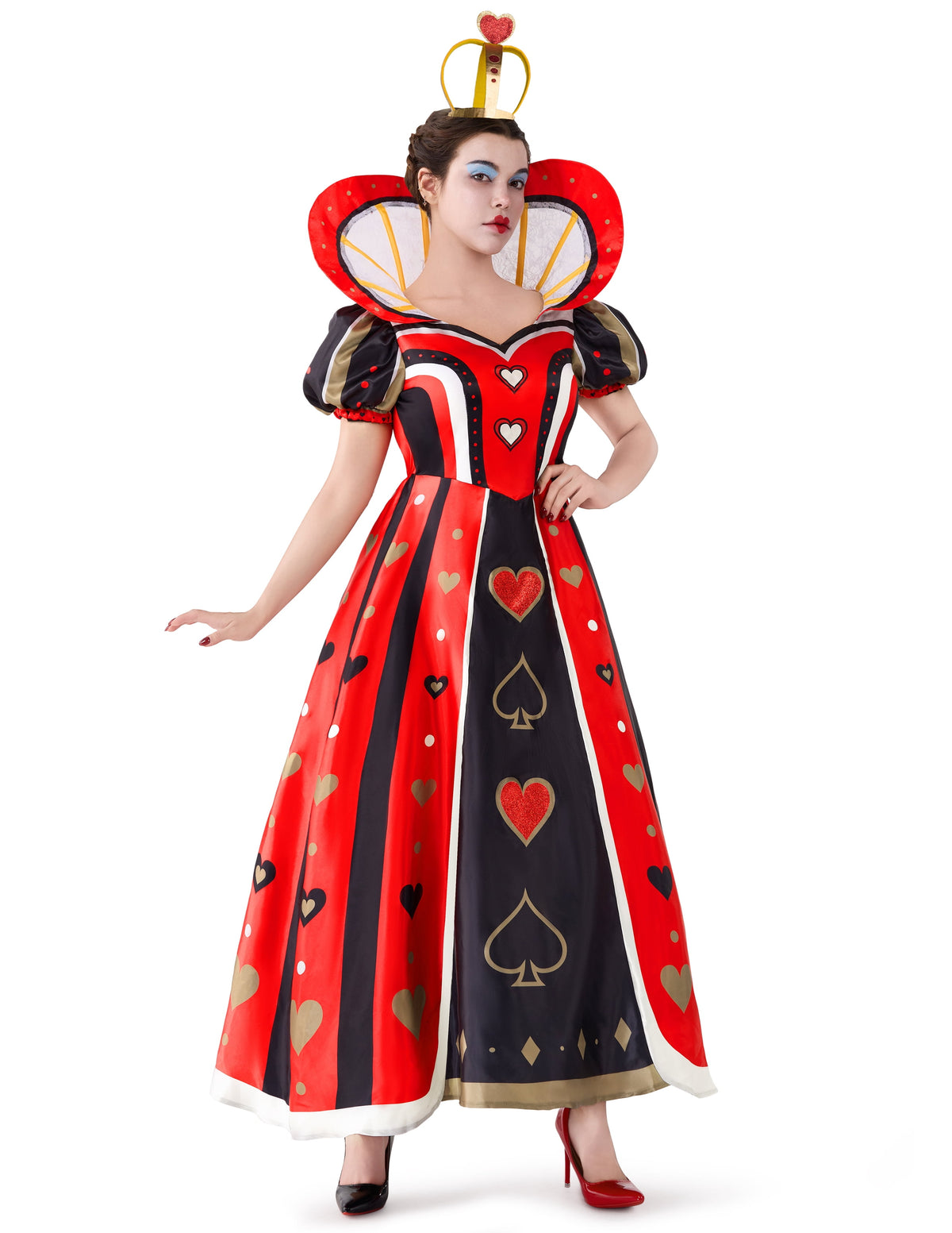 Joyfy Red Queen Costume for Women, Red Heart Queen Fairytale Fancy Dress for Halloween Themed Parties Dress up Cosplay