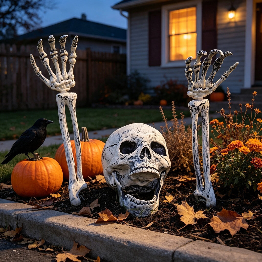 Halloween Skeleton Stakes, Realistic Skull & Skeleton Hand Yard Stakes for Outdoor Graveyard Lawn Garden Party Decor