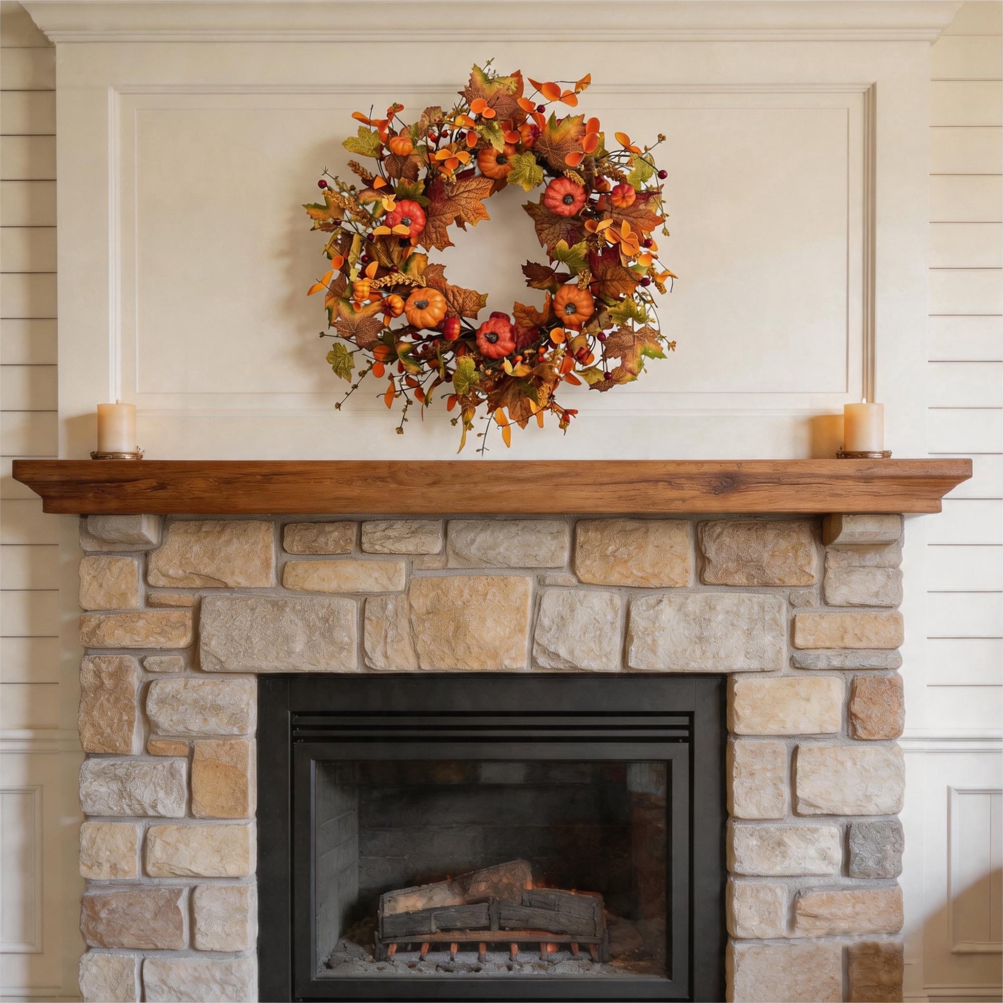 Fall Wreath Pumpkin Wreath Halloween Wreath for Front Door with Maple Leaves Harvest Wreath for Door Window Porch Thanksgiving Halloween Decor