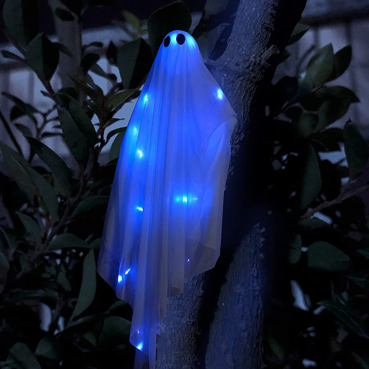 Ayieyill Halloween Ghost Decor with Warm White LED Light, 47” Light up Hanging Ghost Halloween Yard Porch Decorations Outdoor