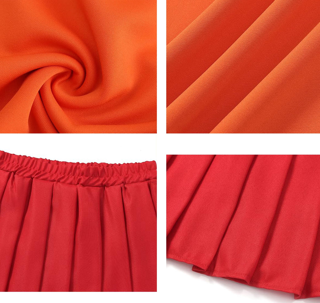 Couples Halloween Costumes for Women Velma Cosplay Outfit Orange Velma Costume with Mini Skater Skirt