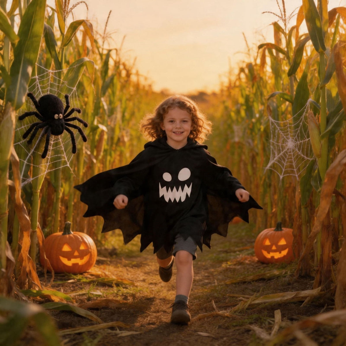 LIIPEE Kids Halloween Costumes Boys Girls Unisex Glow In The Dark Ghostface Graphic Cape Dress Up Clothes,4-6 Years