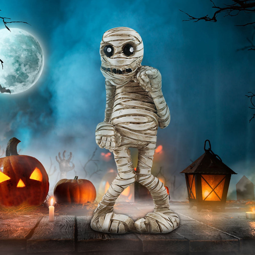 Holloyiver Halloween Mummy Statues, Scary Prop Mummy Stands and Walks Figurines, Realistic Mummy Halloween Decorations Indoor Resin Witch Table Decor