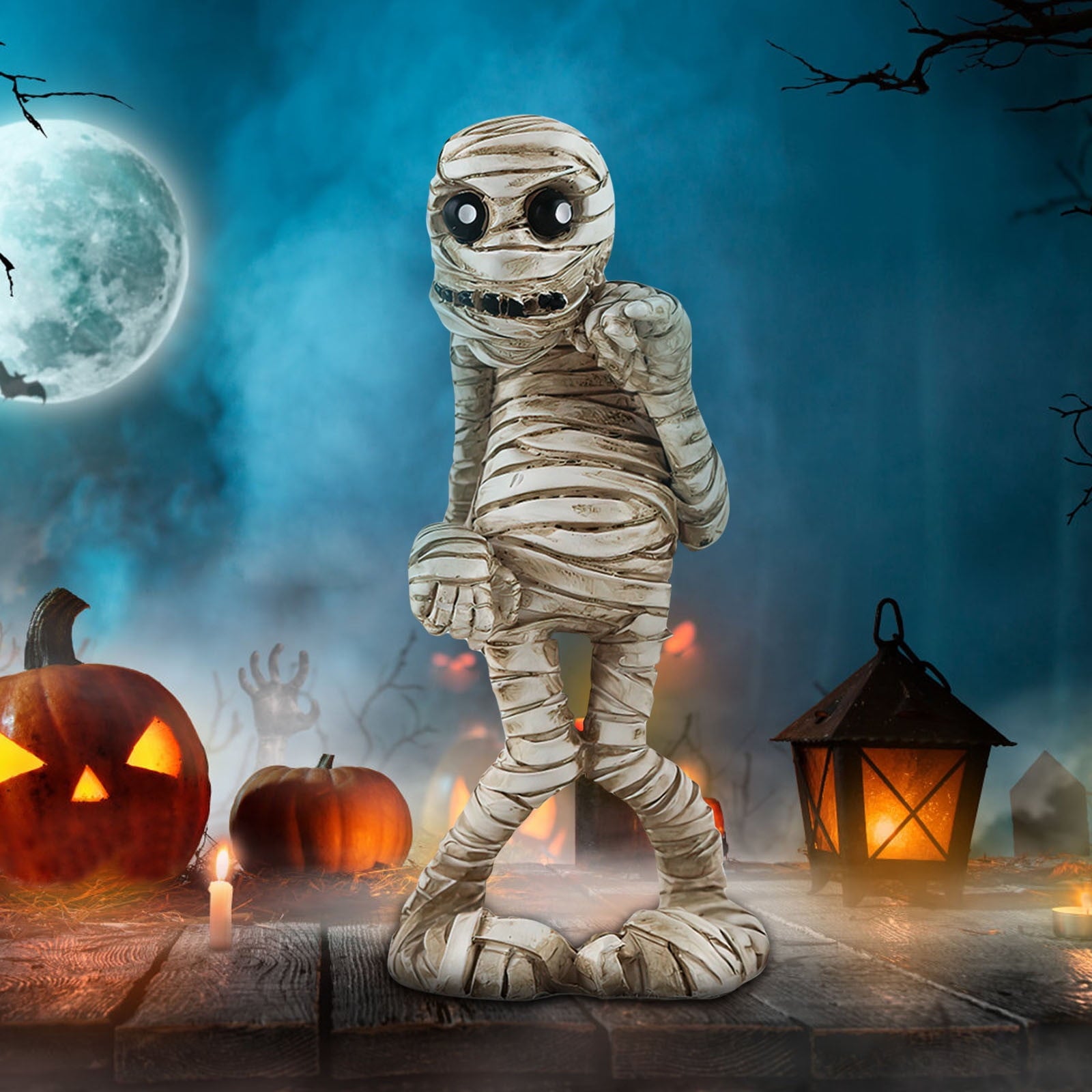Holloyiver Halloween Mummy Statues, Scary Prop Mummy Stands and Walks Figurines, Realistic Mummy Halloween Decorations Indoor Resin Witch Table Decor