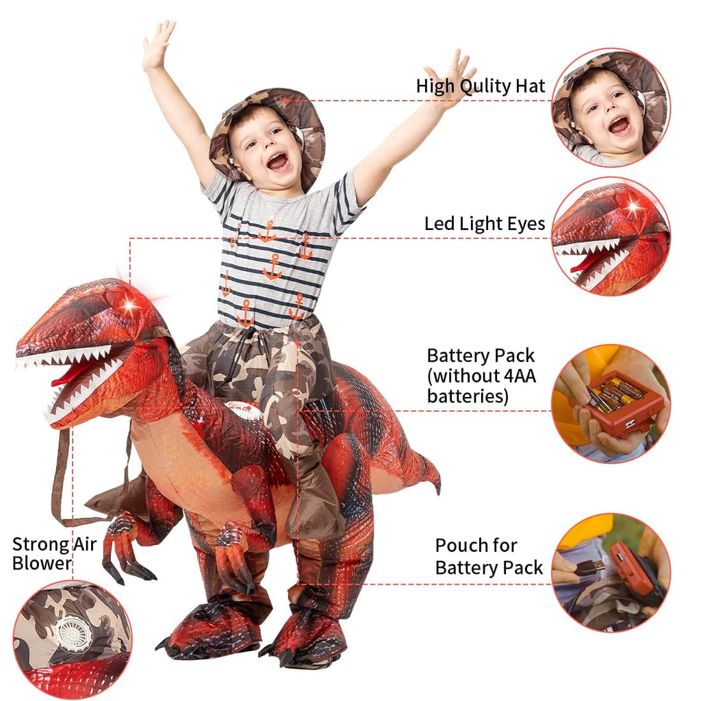 GOOSH 36 Inch Kids Inflatable Dinosaur Costume Blow Up Dinosaur Costume, Funny Inflatable Halloween Costume Boys Girls Kid Unisex Inflatable Dino Costume for Halloween Party Cosplay