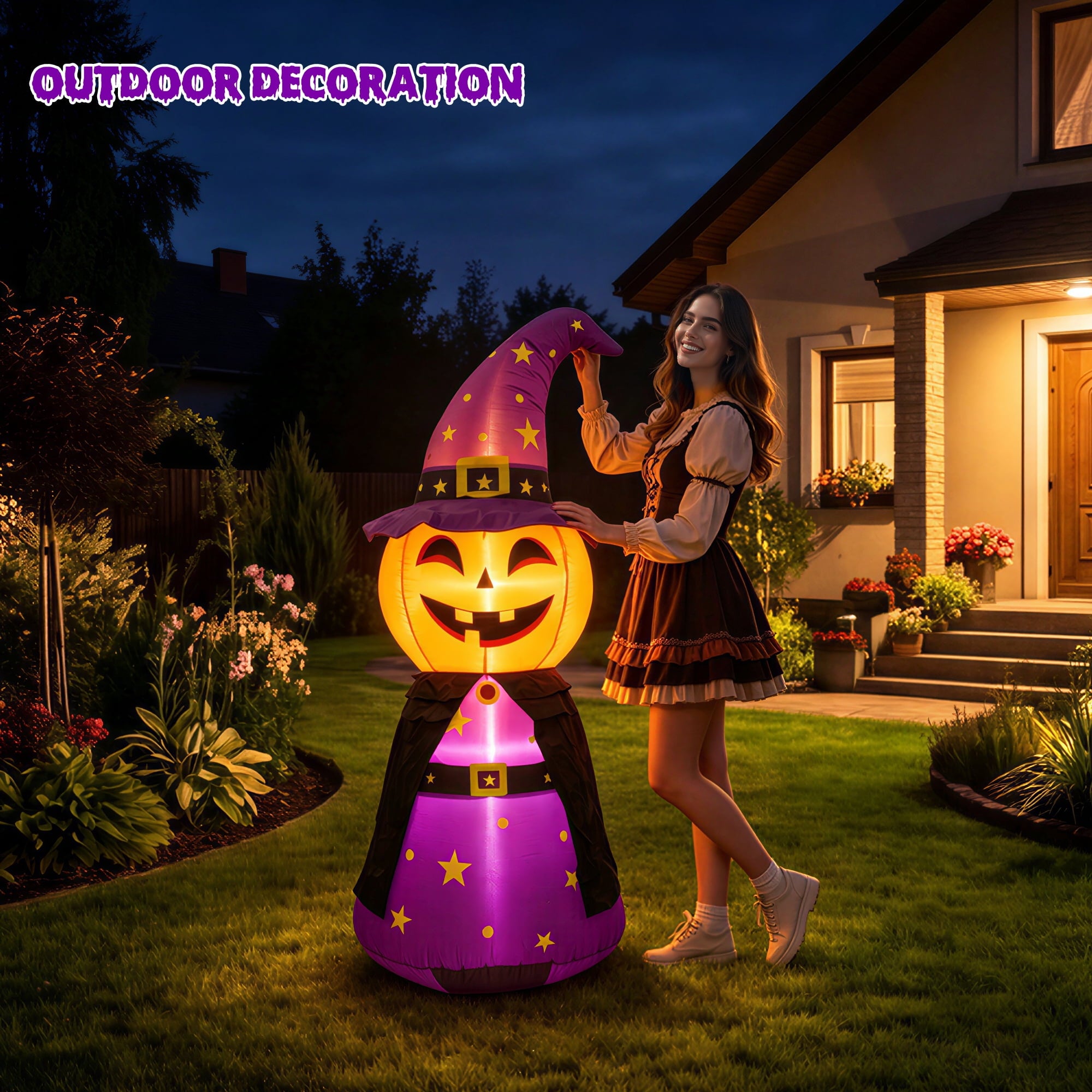 MAGOTAN 5 FT Halloween Inflatables Cape Pumpkin Outdoor Decorations Cape Pumpkin Halloween Inflatable Blow Up Halloween Cape Pumpkin Decoration Build-in LED Lights