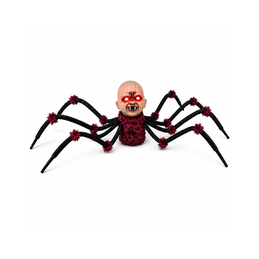 Halloween Animated Creepy Baby Head Spider Prop, Sound & Touch Activated Walking Halloween Decoration with Flashing Red Eyes, Scary Sound Effects, Indoor Outdoor Decor