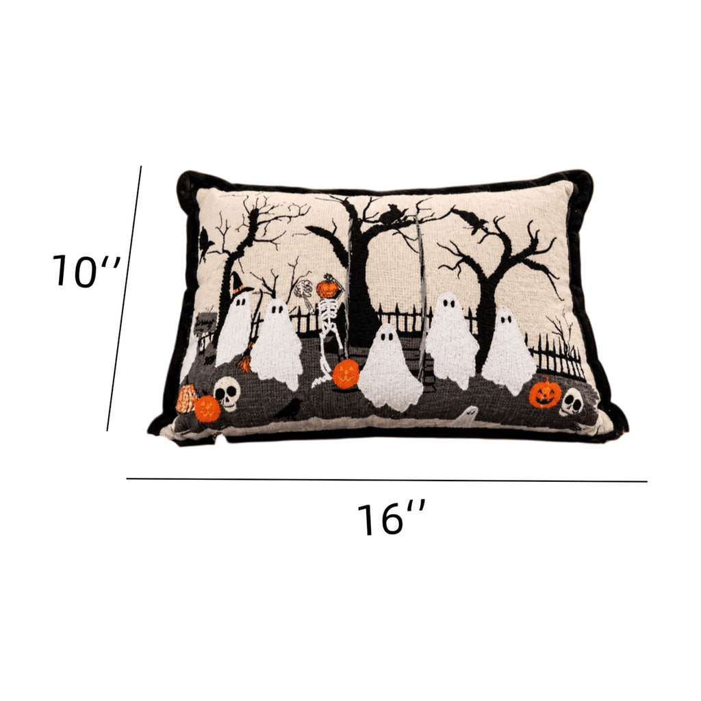 Halloween Ghost Reading Book Throw Pillow Cover, Spooky Library Bookshelf Skull Candlestick Decorative Pillowcase, Retro Halloween Cushion Cover