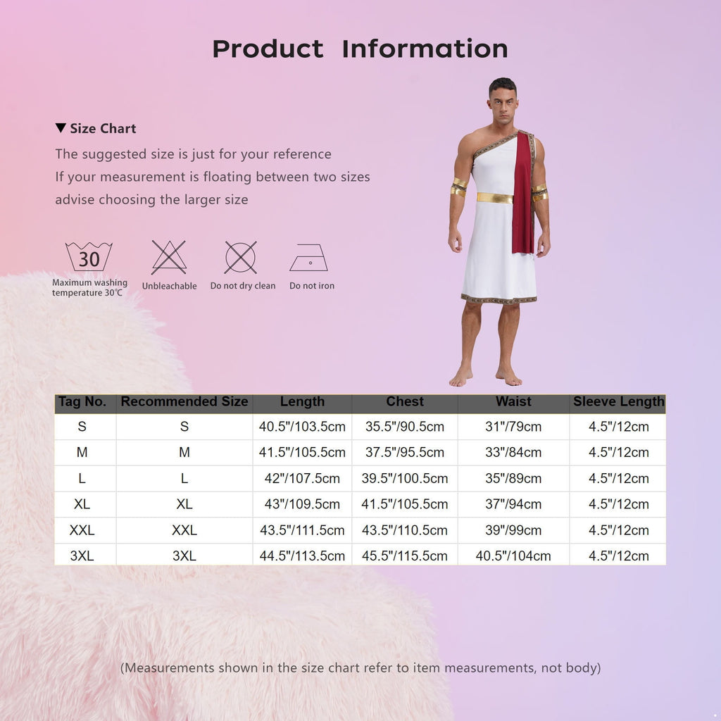 YiZYiF Mens Halloween Ancient Greek Cosplay Costume Roman Toga Caesar Party Fancy Dress Up Set Black S