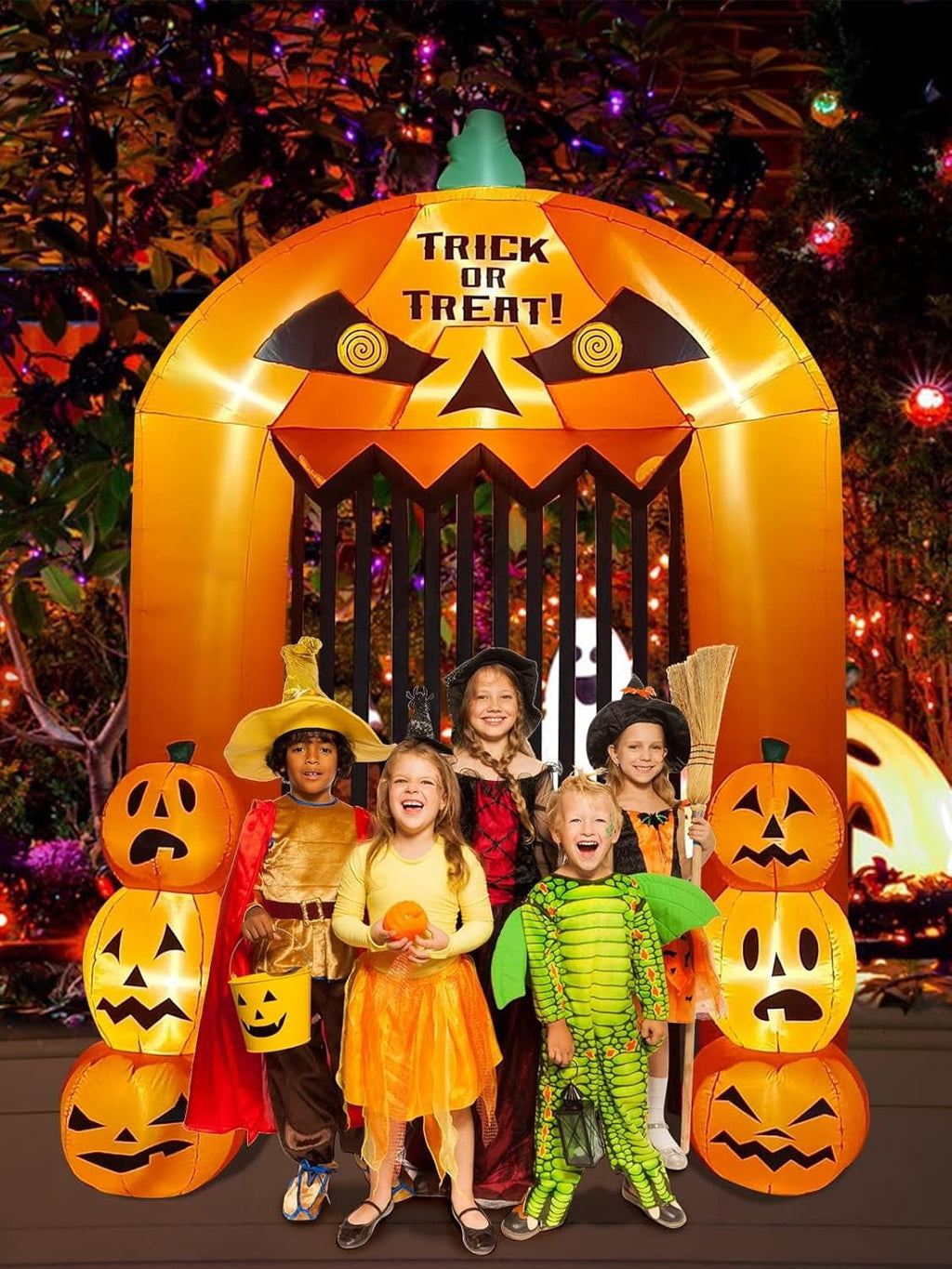 Kalolary 9.5ft Halloween Inflatable Pumpkin Arch with LED Lights - Outdoor/Indoor Yard Decoration for Halloween Party & Home