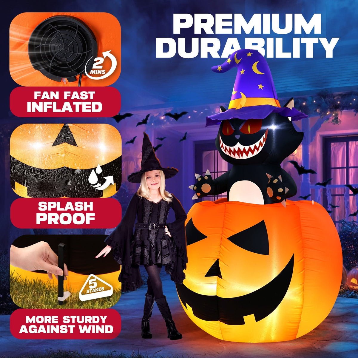 Ayieyill 6FT Halloween Inflatable Archway with Black Cat Pumpkin Design Outdoor Blow Up Yard Decoration for Lawn Garden Front Porch Halloween Party Decor