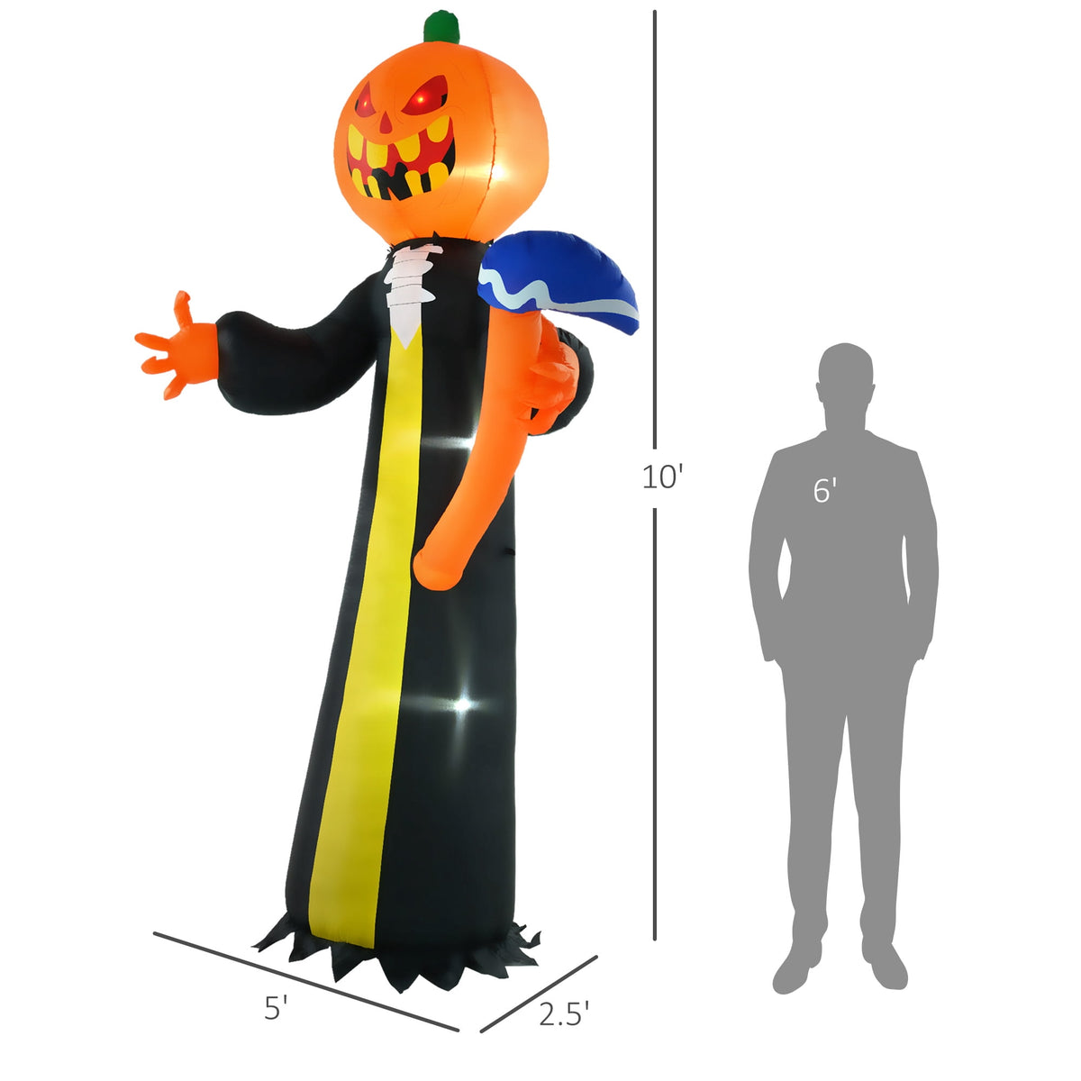 Outsunny 41.3" Inflatable Halloween Window Sticker Ghost with Orange Face, Halloween Decoration with LED Lights for Garden Indoor Outdoor