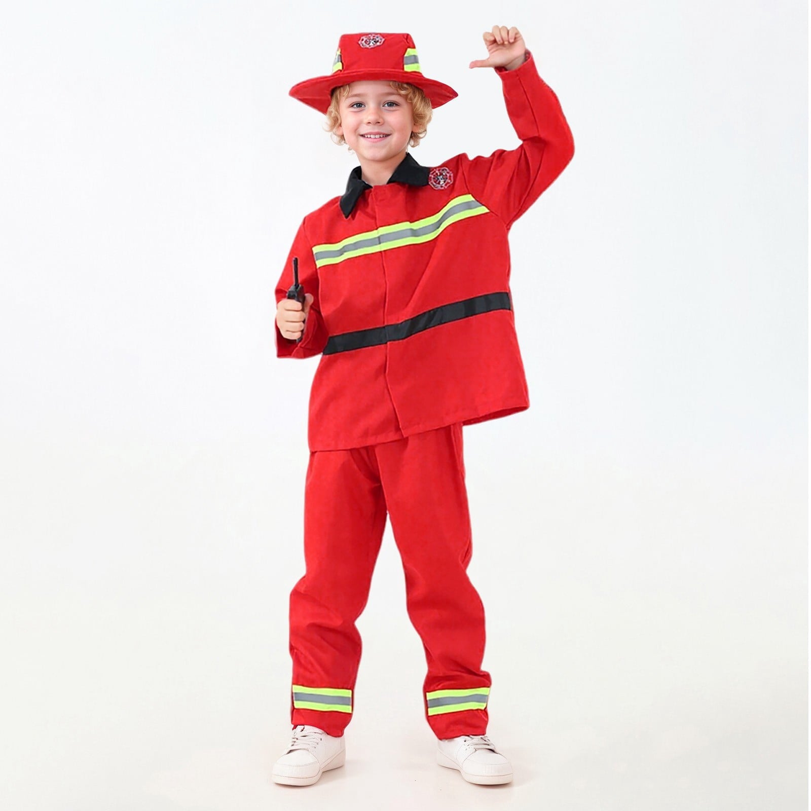 LIIPEE Boys Fireman Costumes Kids Fancy Dress Up With Accessories Clothes 7 Piece Party Outfits,18-24 Months