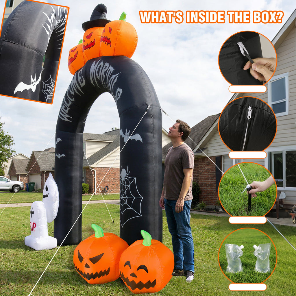 MAGOTAN 6 FT Halloween Inflatable Pumpkin Halloween Inflatable Pumpkins and Cat Outdoor Yard Decoration Build-in 7 LED White Lights