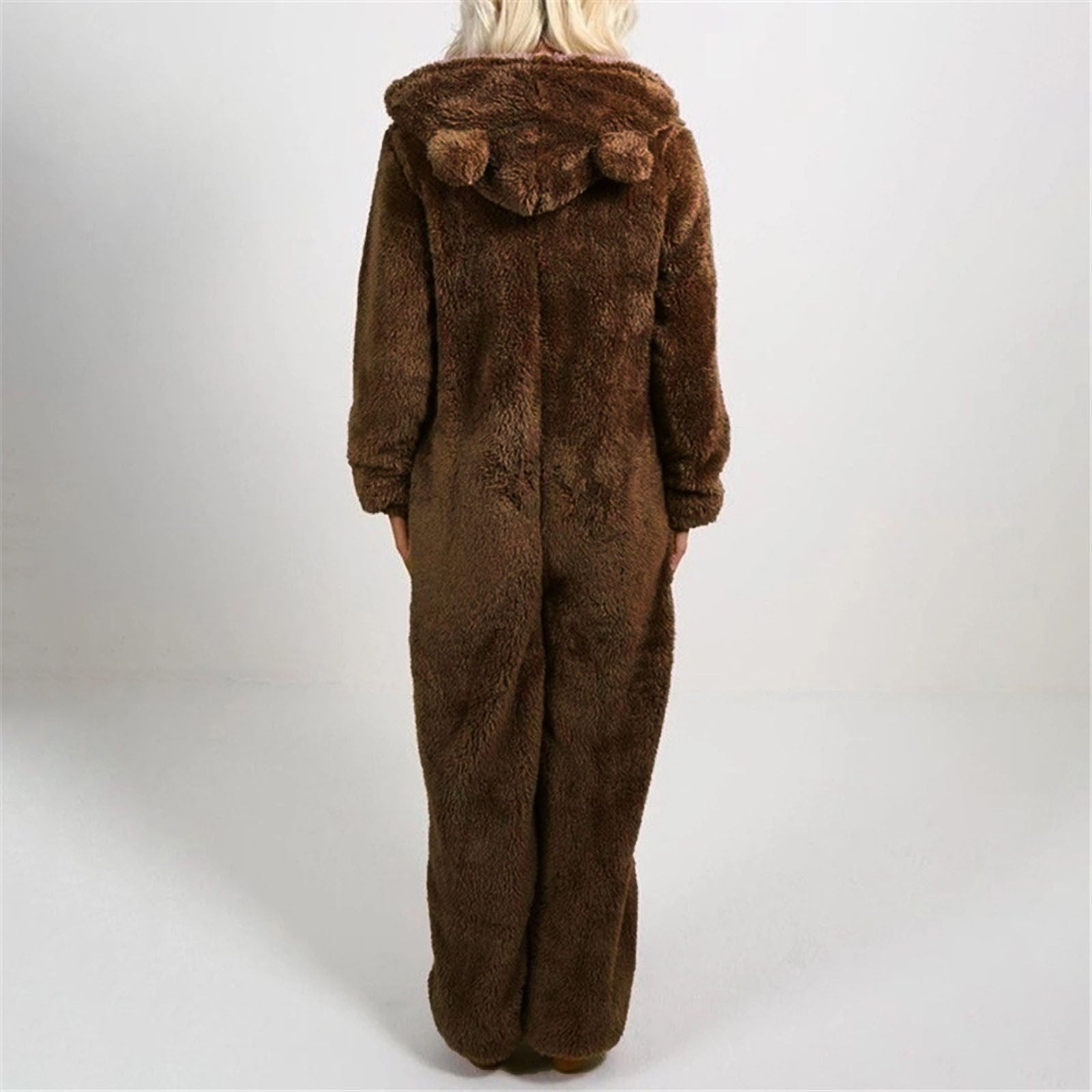 QATAINLAV Sherpa Fleece Jumpsuit for Women Winter Warm Fuzzy Onesie Pajamas Cute Cat Hooded Romper Casual Zip Up Overalls Sleepwear Black XL