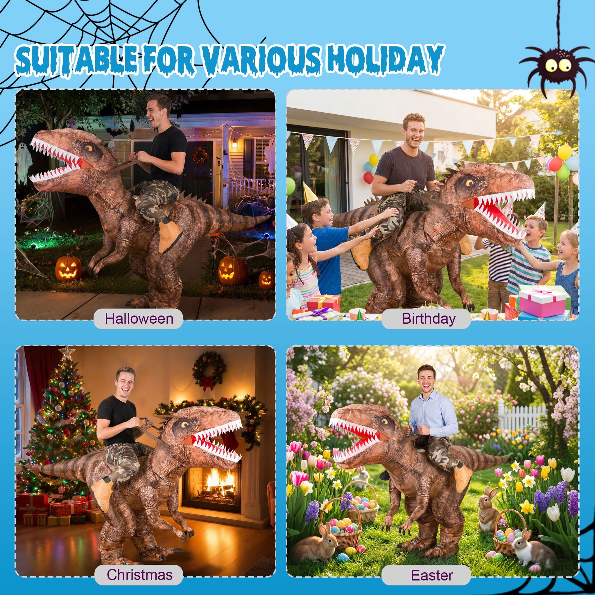 MAGOTAN Halloween Inflatable Dinosaur Costume Adult,Blow Up T Rex Suit Men Women, Halloween Adults Funny Blow Up Lightweight & Flexible for Cosplay, Parades