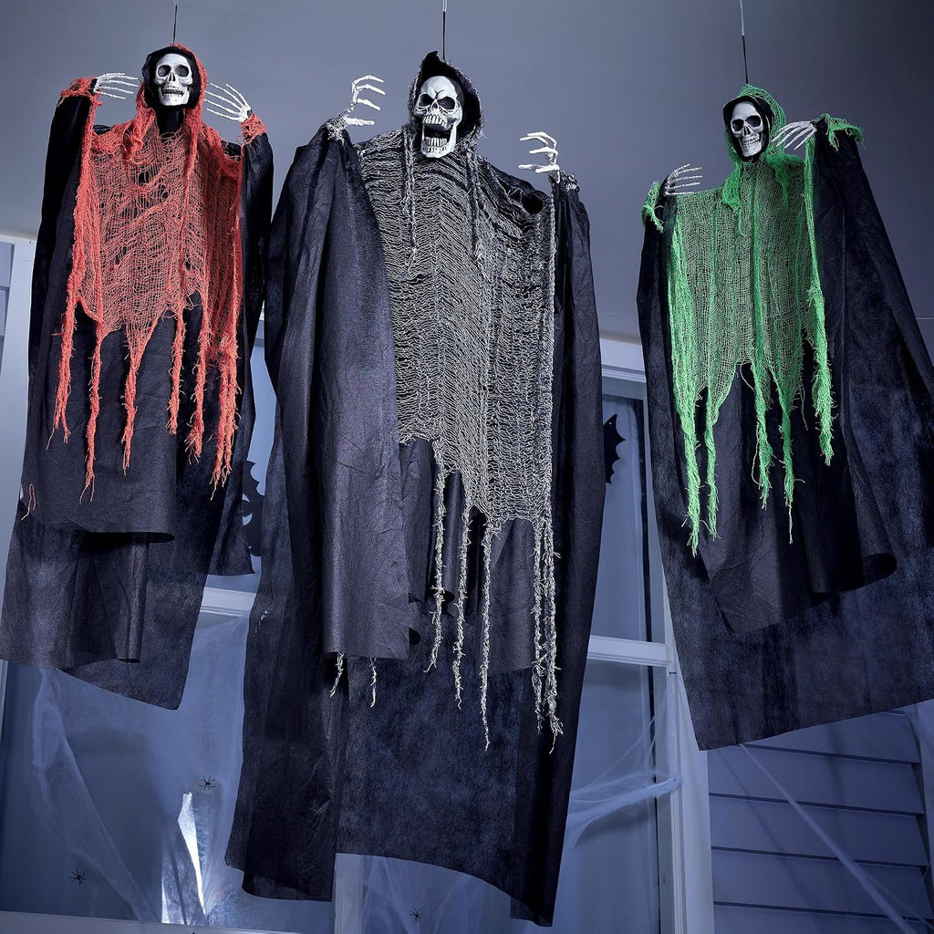 Joyfy 3 Pack Halloween Hanging Ghosts,Scary Skeleton Ghosts Grim Reapers Decorations for Halloween Indoor Outdoor Yard Home Decorations