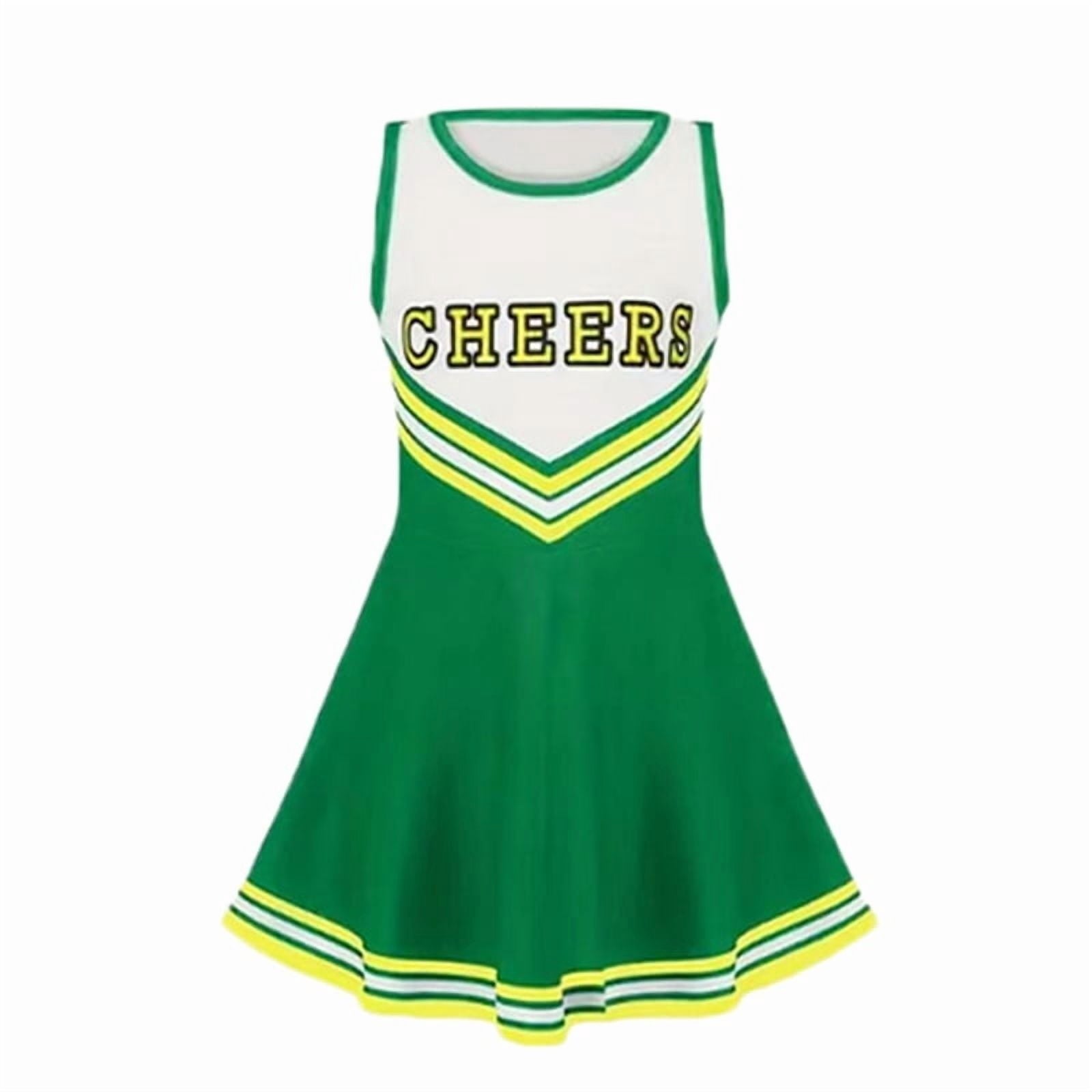 Green Girls Cheerleader Costume Outfit Set,Kids Sleeveless Cheerleading Uniform for Party Birthday Halloween