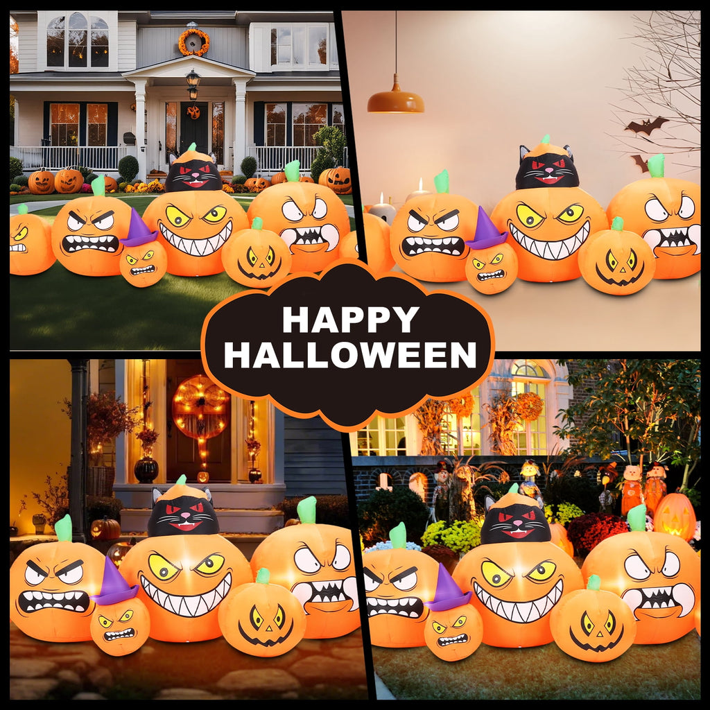 6 FT Halloween Inflatables Stacked Pumpkins Ghost with Build-in LEDs for Porch,Halloween Pumpkin Decor Blow up Yard Decorations