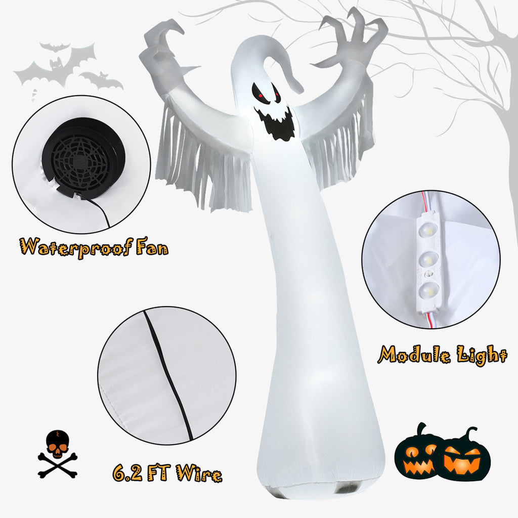 Gymax 12ft Inflatable Halloween Blow Up Ghost Decoration w/ Built-in LED Light