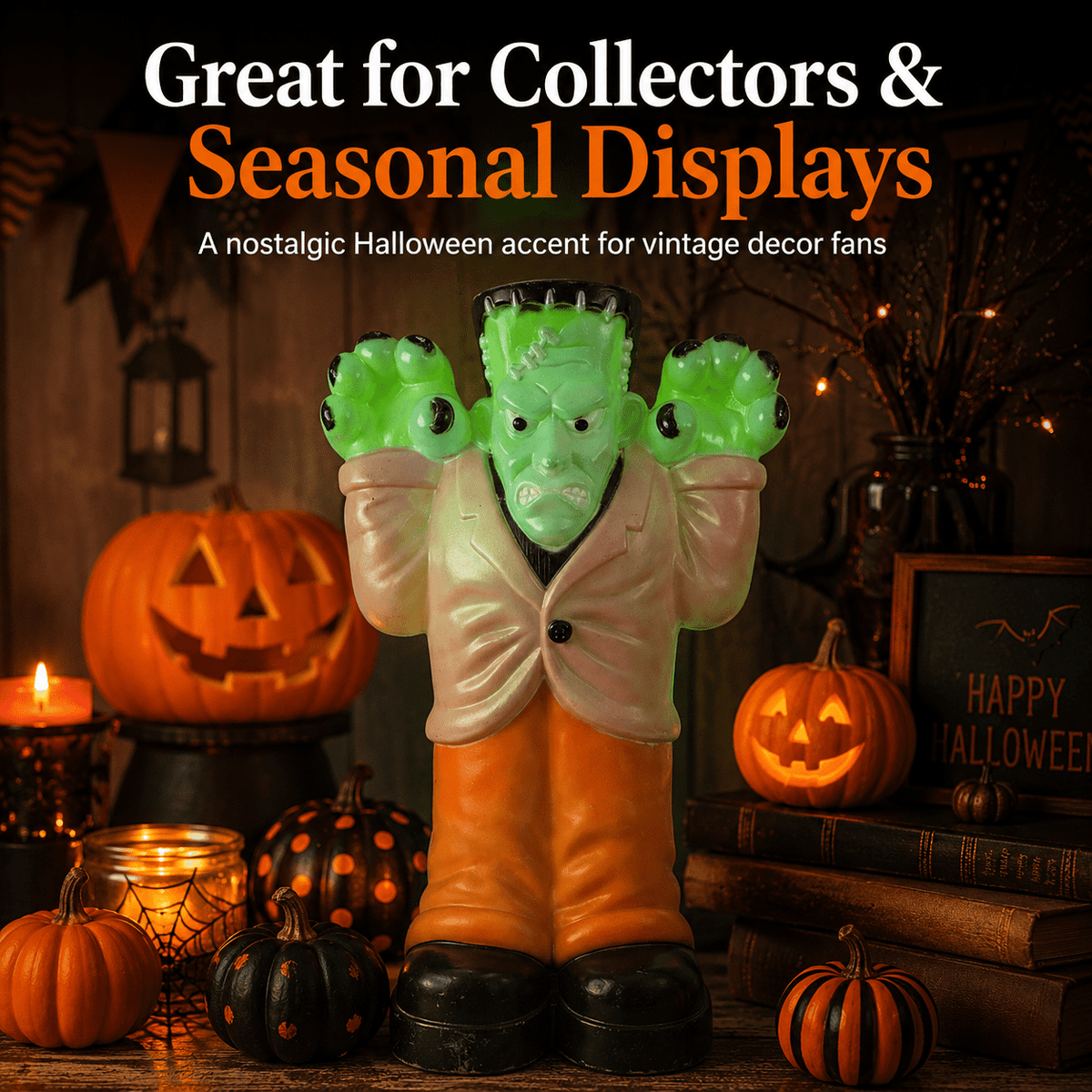 Vintage Empire-Style Frankenstein Blow Mold Halloween Yard Ornament, Lighted Classic Decor for Outdoor Lawn, Porch, Haunted House Party and Summerween Display