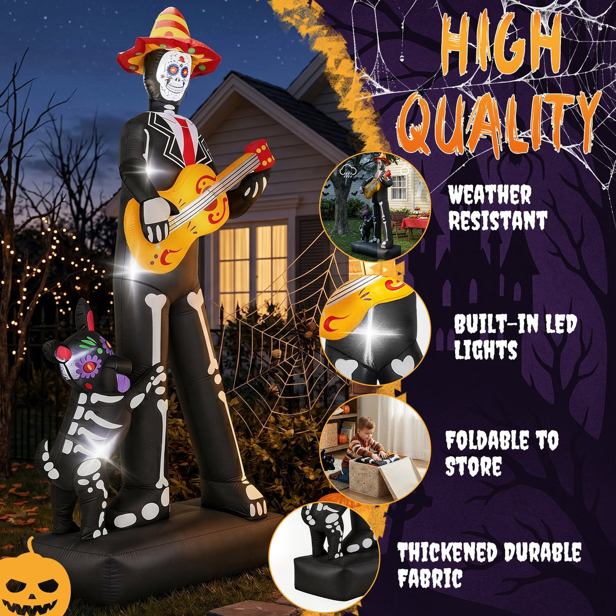 Ktaxon 7' Halloween Inflatables Skeleton Outdoor Halloween Decoration Skeleton with Dog,Built-In LED Lights