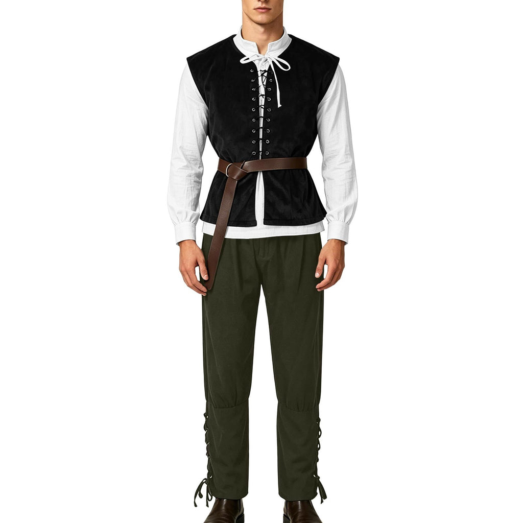 Ceisia Medieval Renaissance Outfit For Men Lace Up Waistcoat Long Sleeve Shirt Lace Trousers With Matching Belt Halloween Pirate Halloween Gift