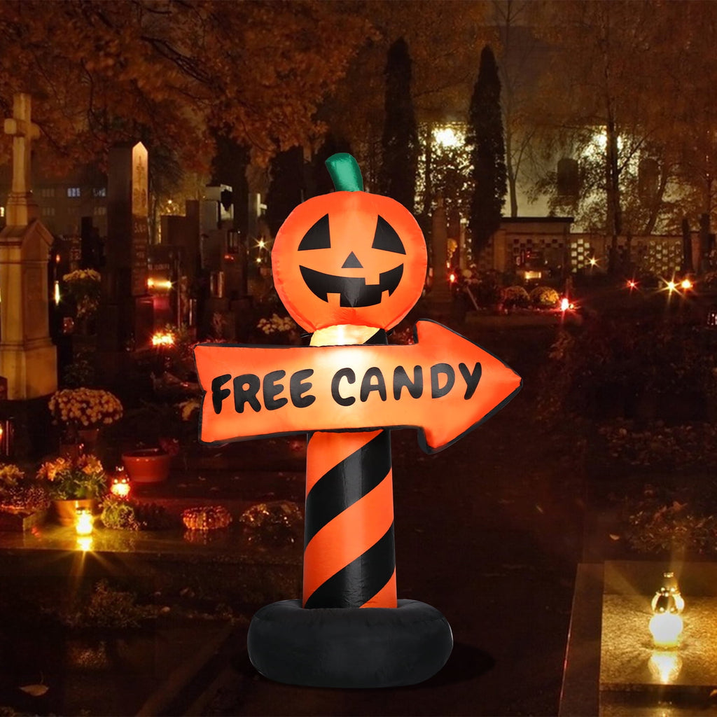 Halloween Inflatable Pumpkin Road Sign Festival Decor Blow Up Yard Decorations Clearance with Built-in LEDs for Lawn, Garden, Party, Indoor