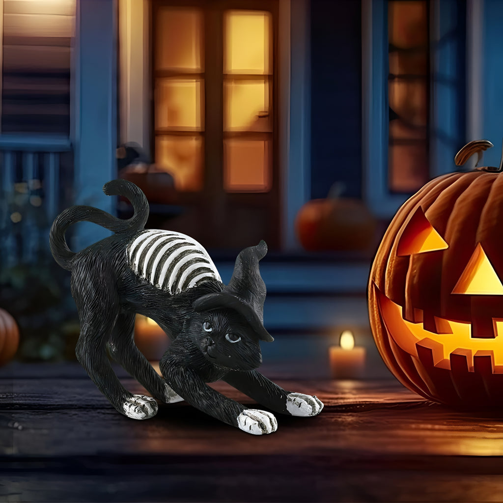 LAMIRO Black Cat Halloween Decorations,Spooky Tabletop Ornaments For Home Party,Gothic Themed Festival Decor,Indoor Outdoor Use,Easy To Display Centerpiece For Halloween Celebrations