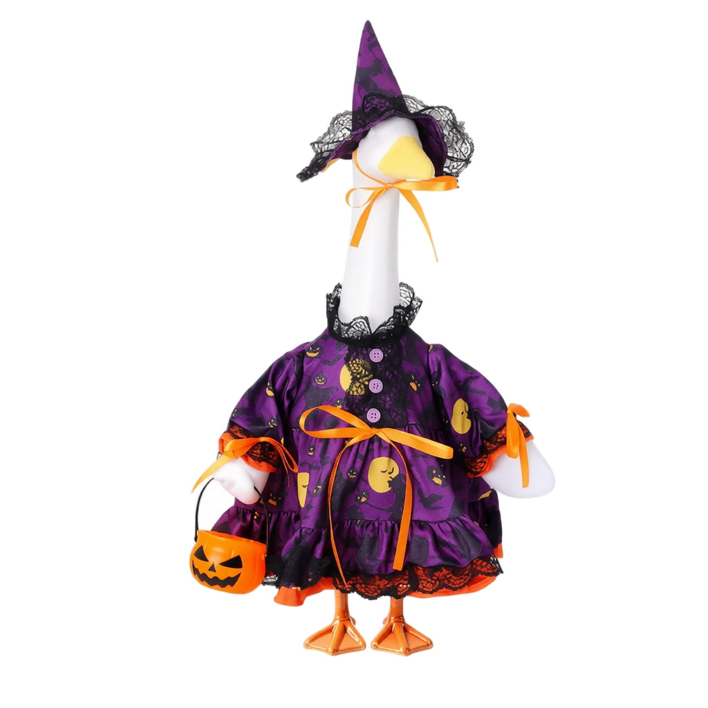 Outdoor Holiday Yard Decor, 23 Inch Porch Goose Outfits, Halloween Pumpkin Themed Porch Goose Clothes, Porch Goose Set with Hat and Treat Bag, Fits Standard 23 Inch Large Porch