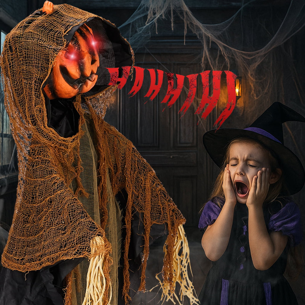 Ktaxon 6ft Pumpkin Man Animated Animatronic Decoration Creepy Halloween w/ Classic Cape Creepy Cloaked Jack-o'-Lantern for Porch & Yard
