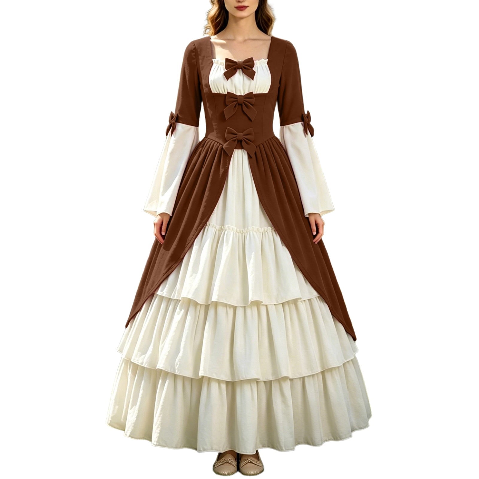 Gothic Dresses for Women Medieval Renaissance Halloween Costume Lace Up Corset High Low Ruffle Hem Square Neck Vintage Gown