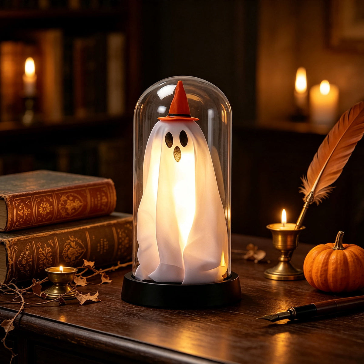 Darzheoy Halloween Decoration Ghost Cloche Lamp, with 3 Mini Figurines, Halloween Ghost Spooky, White Warm Glow, 1 Count