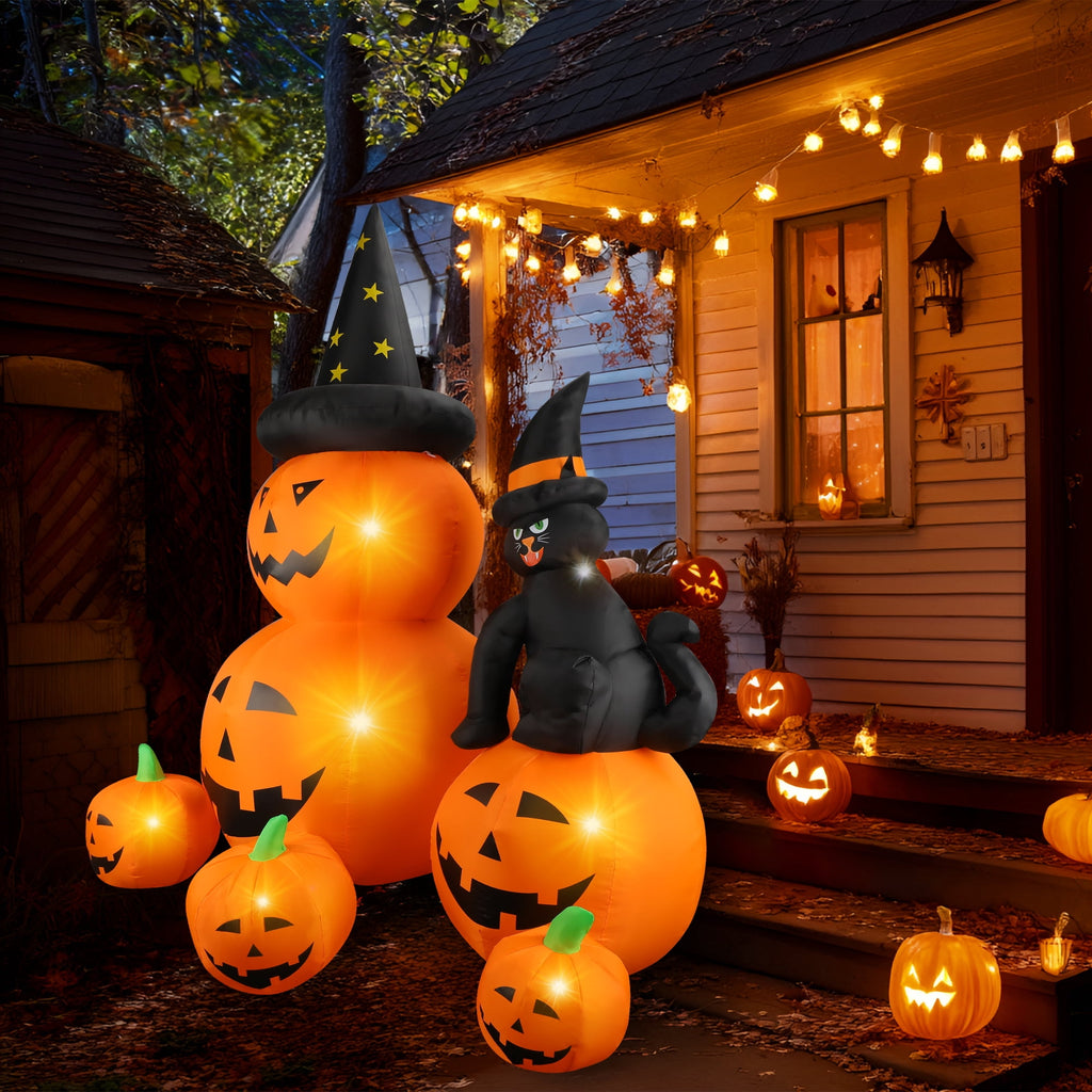 MAGOTAN 6 FT Halloween Inflatable Pumpkin Halloween Inflatable Pumpkins and Cat Outdoor Yard Decoration Build-in 7 LED White Lights