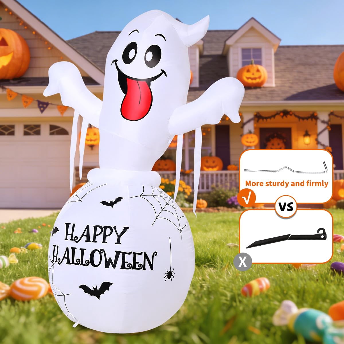 COMIN 6 FT Halloween Inflatable Ghost Trapped in Green Bottle LED Lighted Cute Blow Up Ghost for Indoor Outdoor Halloween Party