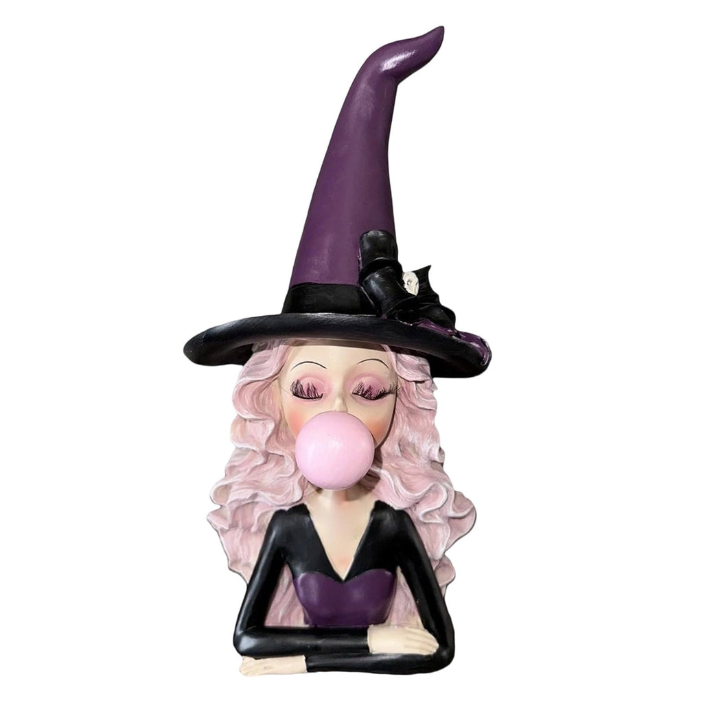 Halloween Decorations Clearance! Cute Kissing‑Face Witch Statue With Bow Hat & Mesh Skirt, Tabletop Ornament for Shelf Indoor Home Halloween Decor