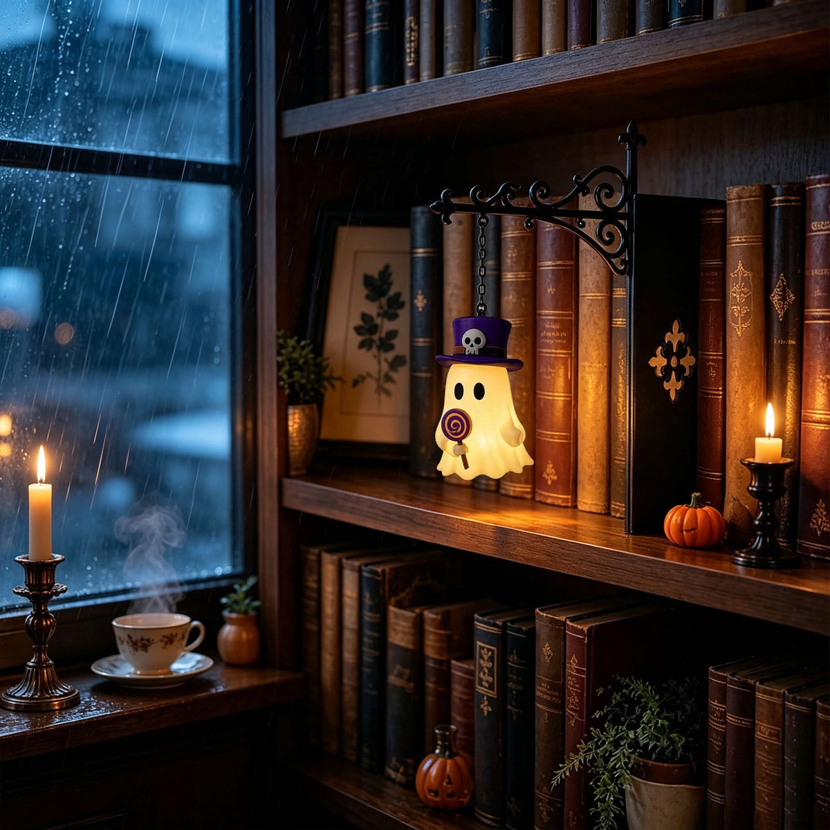 Halloween Ghost Library Lantern Decorative Bookshelf Lighting, Reading Book Shelf Lights for Study Reading Corner Home Library Gift for Book Lovers Bookworms