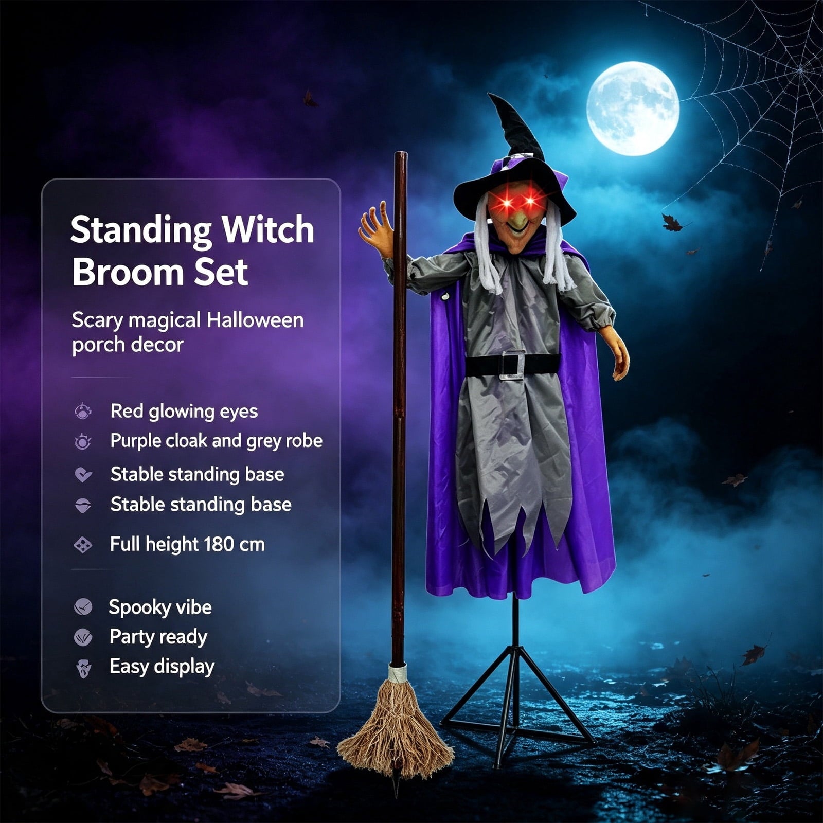 Halloween Flying Witch on Broom Decorations, 6 FT Animated Hovering Witch Animatronics Holding Sweeper Props with Scary Sounds and Lights, House Decor for Outside Indoor Garden Yard Lawn