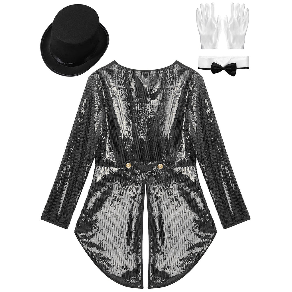 iiniim Women Magician Cosplay Sequin Tailcoat Circus Showman One-Button Tuxedo Jacket Outfits Red M