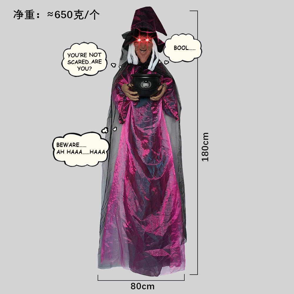 Halloween Animatronics Witch Clearance, Voice Activated Purple Escape Haunt Halloween House Décor & Fright Fest Prop, Life Size Animated Halloween Decoration Outdoor