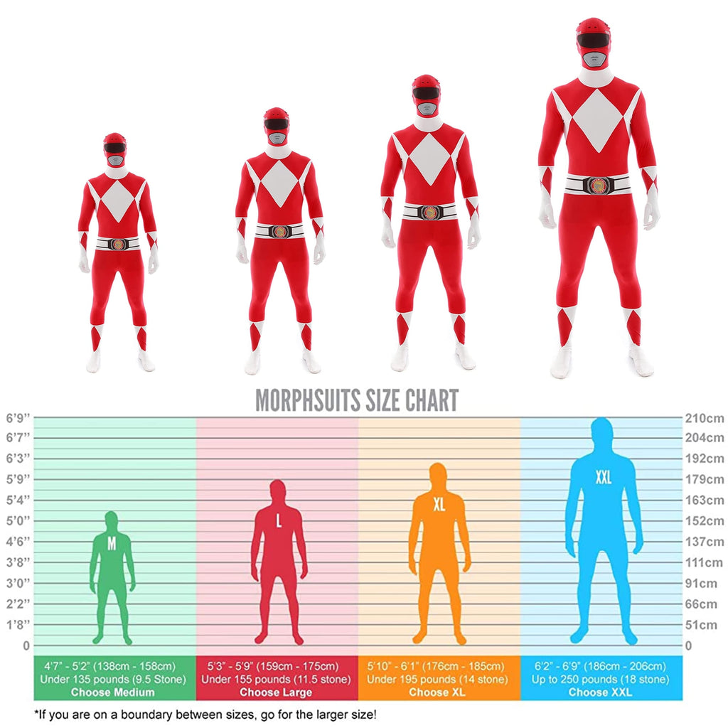 Morphsuits Adult Red Power Ranger Morphsuit Mens Superhero Fancy Dress Costume Halloween Red XL