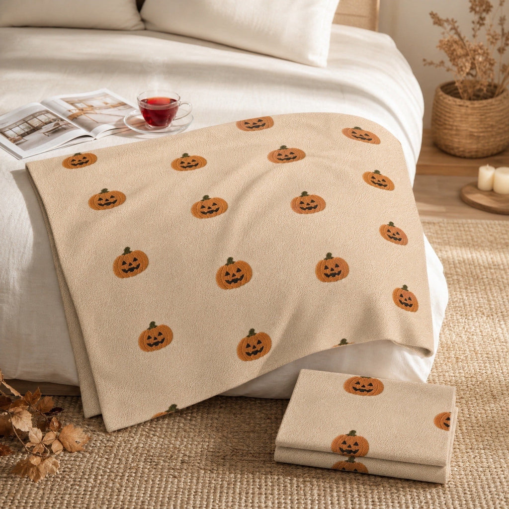 Guvpev Halloween Flannel Throw Blanket, 39.4" x 27.6" Soft Plush 3D Pumpkin Printed Decorative Blanket for Couch, Bed, Travel, Living Room, Cozy Fall Holiday Home Accent