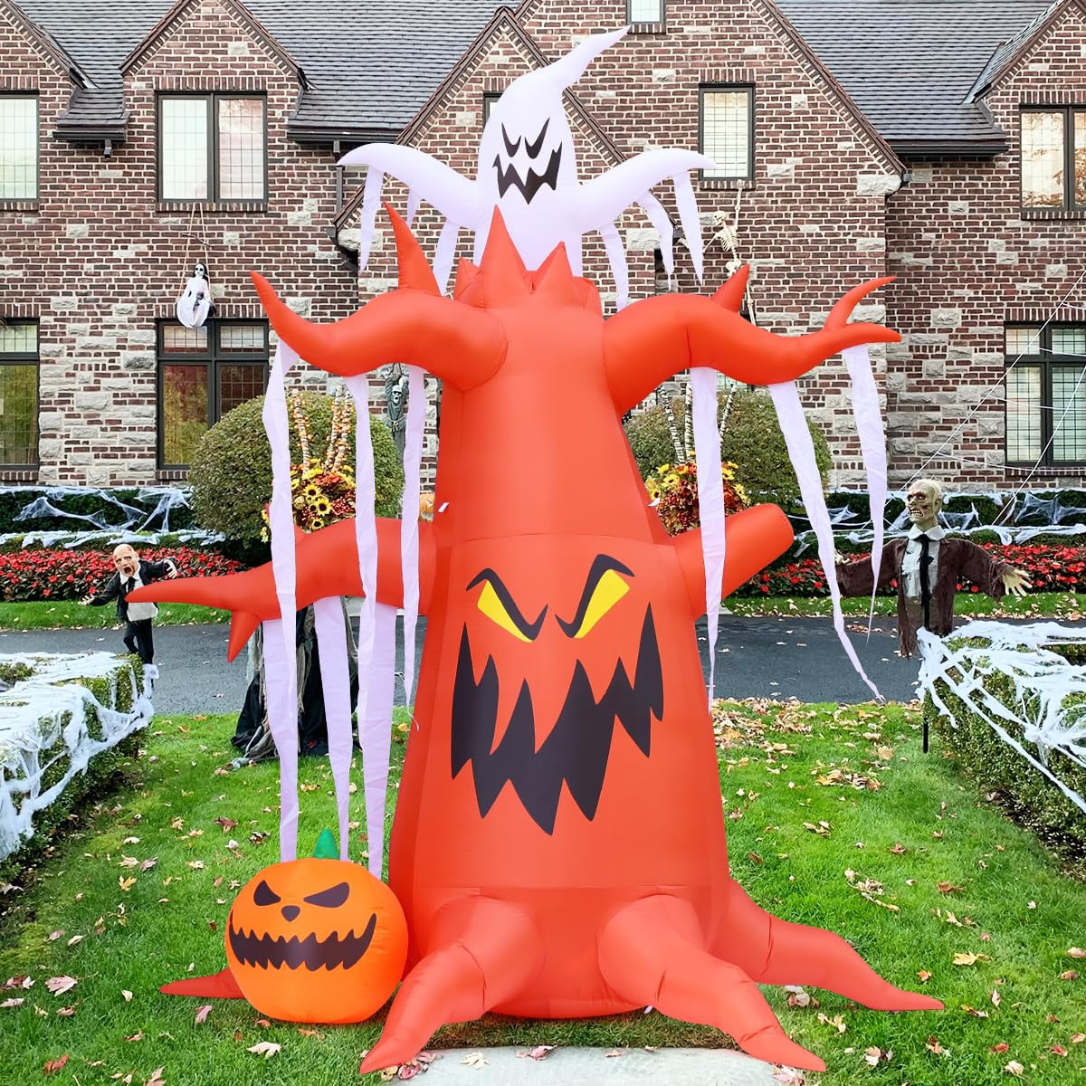 GOOSH Halloween Inflatables 10 FT Inflatable Halloween Tree with LED Lights, Scary Halloween Tree Inflatables Spooky Tree Inflatable with Pumpkin and Ghost, Outdoor Halloween Decorations for Holiday