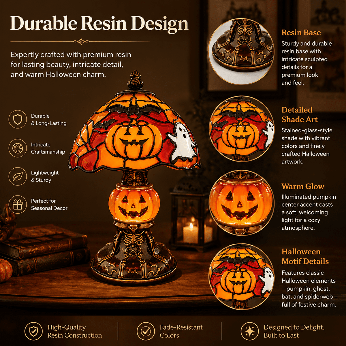 Diceymbol Halloween Decorations and Fall Decor, Halloween Venue Decoration Ghost Props LED Illuminated Ghost Decorations for Tabletop, Mantel, Shelf Indoor Outdoor 9.05 inch