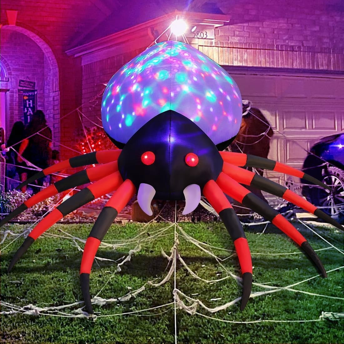 GOOSH Halloween Inflatable 5 FT Halloween Spider Inflatable, Halloween Blow Up Spider Halloween Spider Decoration with LED Lights Built-in, Outdoor Halloween Decorations Clearance for Halloween