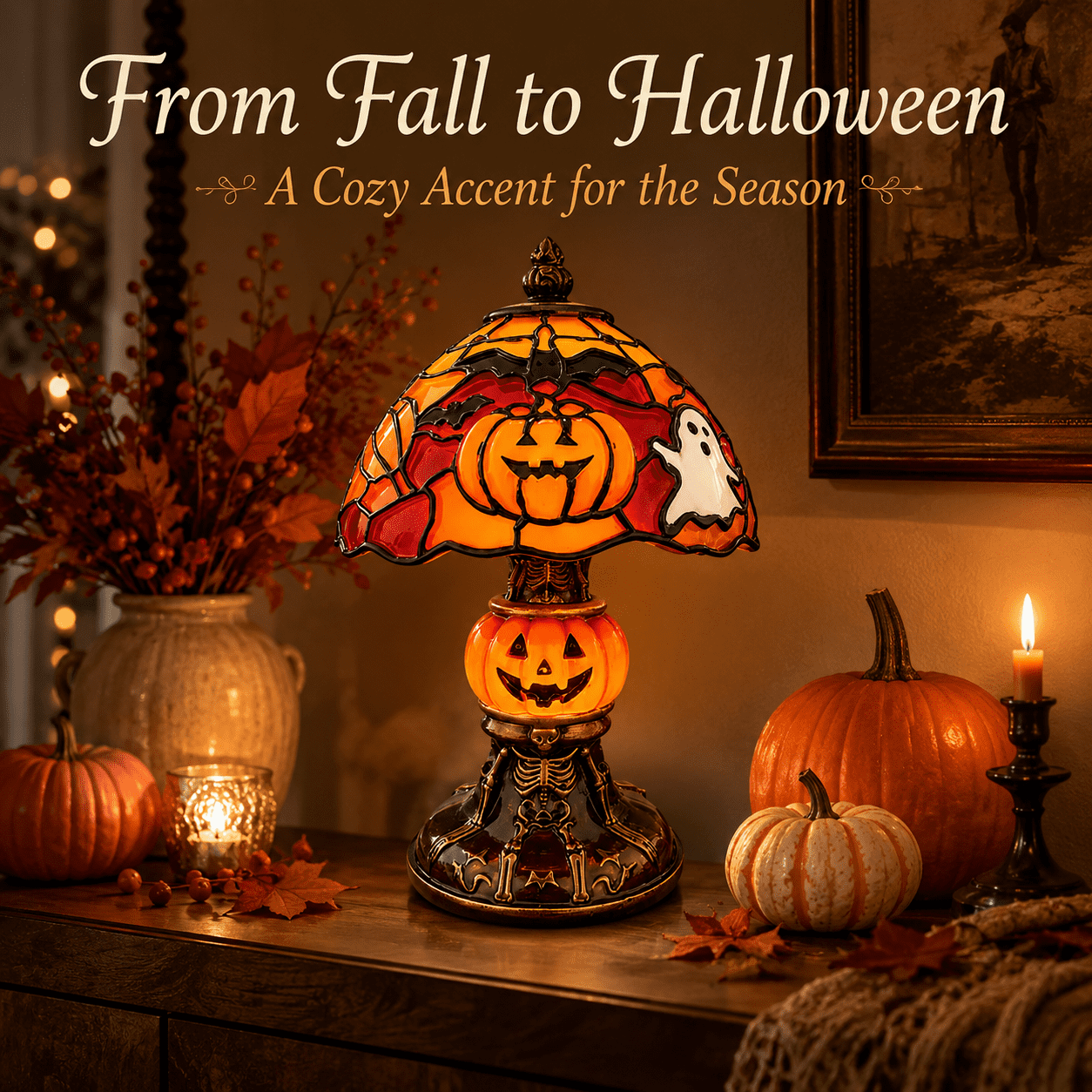 Diceymbol Halloween Decorations and Fall Decor, Halloween Venue Decoration Ghost Props LED Illuminated Ghost Decorations for Tabletop, Mantel, Shelf Indoor Outdoor 9.05 inch