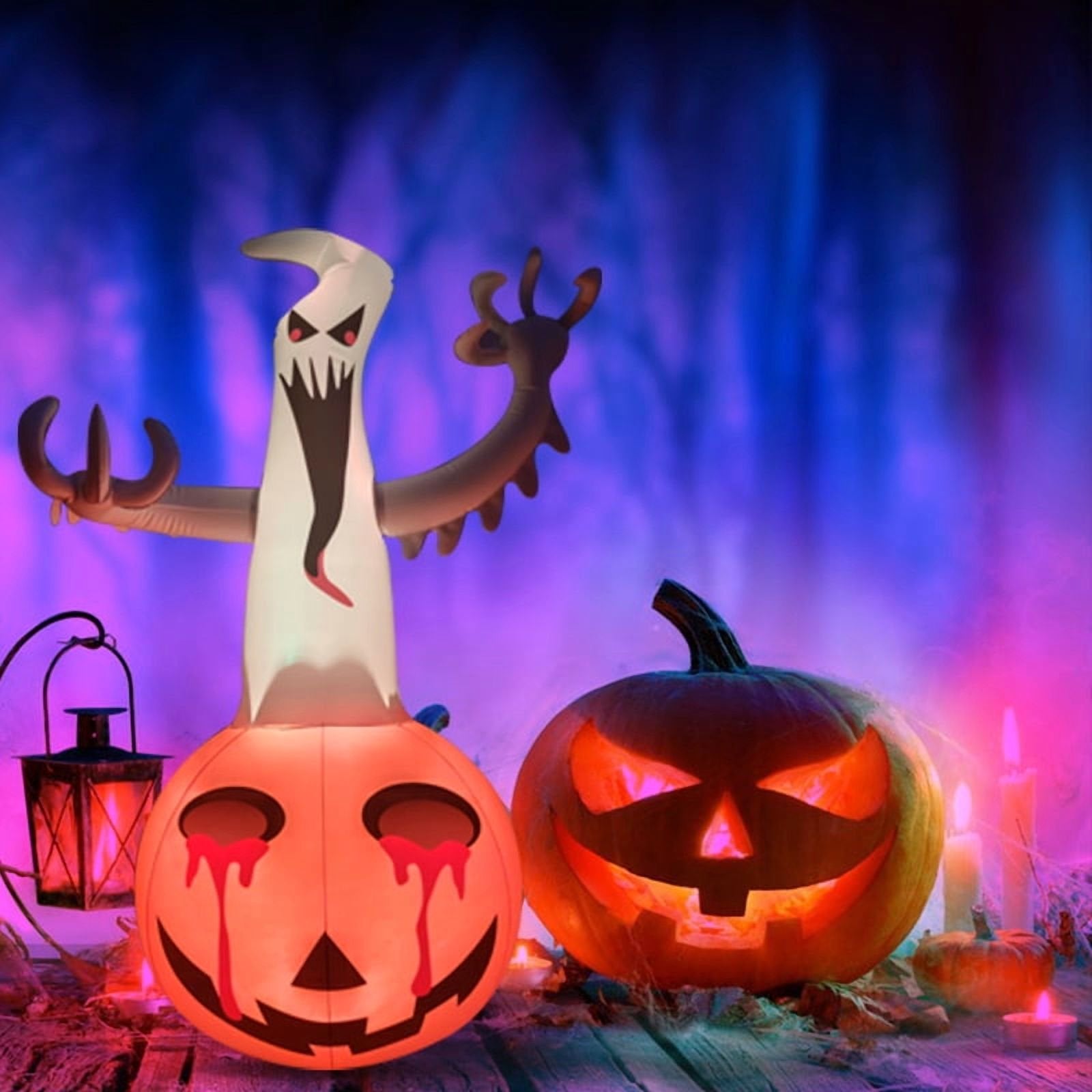 Wick's Outdoor Living /Self Inflatable 4FT Inflatable Pumpkin Ghost Halloween Decoration with LED Lights