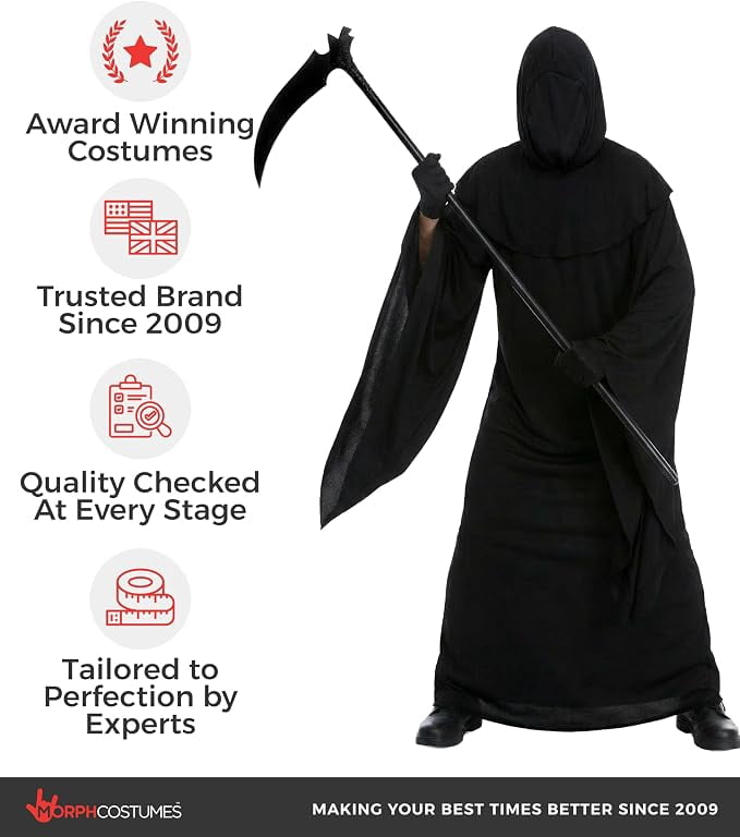 Morph Mens Grim Reaper Costume Adult Scary Death Robe & Gloves Halloween Halloween Black L